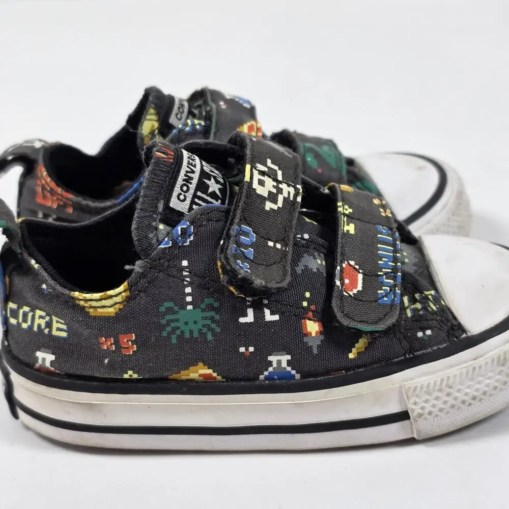 Converse All Star Low Sneakers Video Game Print Infant Toddler 5 Black Multi